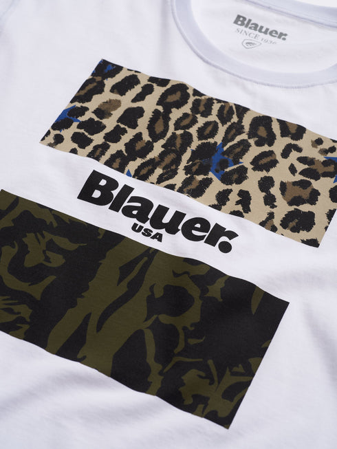 T-shirt Donna 21SBLDH02137004547 camouflage animalier Bianco BLAUER- Francavilla Moda